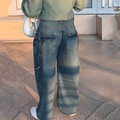 Casual Denim Distressed Washed Jeans Straight Pants