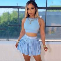 Casual Sleeveless Sportswear Crop Top + Pleated Skirt Set
