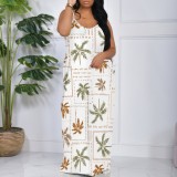 1 Piece Custom Casual Digital Printing Spaghetti Strap Long Dresses