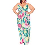 1 Piece Custom Casual Digital Printing High Slit Spaghetti Strap Long Plus Size Dresses