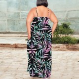 1 Piece Custom Casual Digital Printing High Slit Spaghetti Strap Long Plus Size Dresses