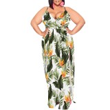 1 Piece Custom Casual Digital Printing High Slit Spaghetti Strap Long Plus Size Dresses