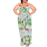 1 Piece Custom Casual Digital Printing High Slit Spaghetti Strap Long Plus Size Dresses