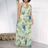1 Piece Custom Casual Digital Printing Pocket Backless Halter Long Dresses