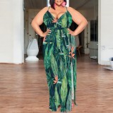 1 Piece Custom Casual Digital Printing High Slit Spaghetti Strap Long Plus Size Dresses