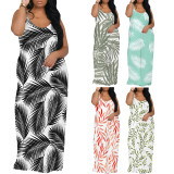 1 Piece Custom Casual Digital Printing Spaghetti Strap Long Dresses