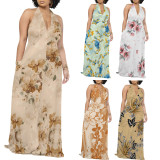 1 Piece Custom Casual Digital Printing Pocket Backless Halter Long Dresses