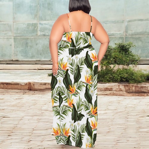 1 Piece Custom Casual Digital Printing High Slit Spaghetti Strap Long Plus Size Dresses