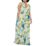 1 Piece Custom Casual Digital Printing Pocket Backless Halter Long Dresses
