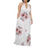 1 Piece Custom Casual Digital Printing Pocket Backless Halter Long Dresses