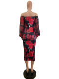 French Tea Break Print Off Shoulder Bodycon Mid Dress