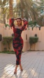 French Tea Break Print Off Shoulder Bodycon Mid Dress