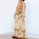 1 Piece Custom Casual Digital Printing Pocket Backless Halter Long Dresses