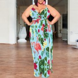 1 Piece Custom Casual Digital Printing High Slit Spaghetti Strap Long Plus Size Dresses