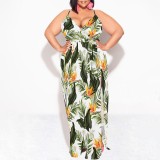 1 Piece Custom Casual Digital Printing High Slit Spaghetti Strap Long Plus Size Dresses