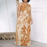 1 Piece Custom Casual Digital Printing Pocket Backless Halter Long Dresses
