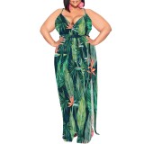 1 Piece Custom Casual Digital Printing High Slit Spaghetti Strap Long Plus Size Dresses