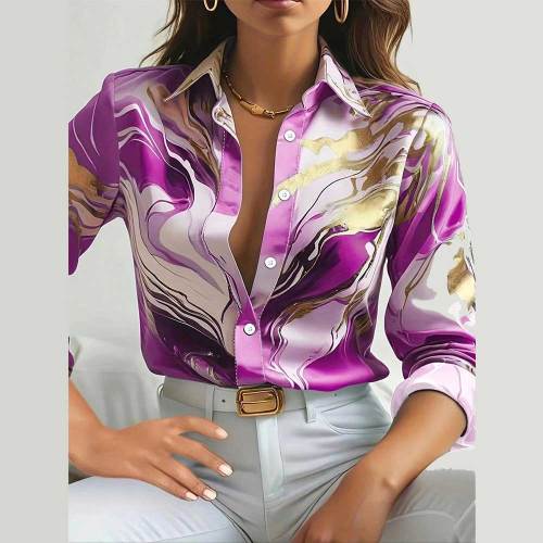 Women's Gilded Decades Button Front Casual Long Sleeve Blouse