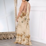 1 Piece Custom Casual Digital Printing Pocket Backless Halter Long Dresses