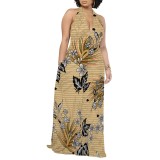 1 Piece Custom Casual Digital Printing Pocket Backless Halter Long Dresses