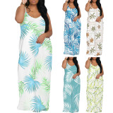 1 Piece Custom Casual Digital Printing Spaghetti Strap Long Dresses