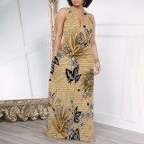 1 Piece Custom Casual Digital Printing Pocket Backless Halter Long Dresses