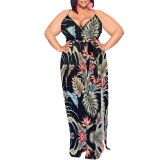 1 Piece Custom Casual Digital Printing High Slit Spaghetti Strap Long Plus Size Dresses