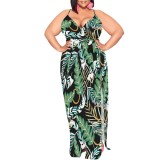 1 Piece Custom Casual Digital Printing High Slit Spaghetti Strap Long Plus Size Dresses