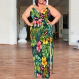 1 Piece Custom Casual Digital Printing High Slit Spaghetti Strap Long Plus Size Dresses