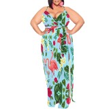 1 Piece Custom Casual Digital Printing High Slit Spaghetti Strap Long Plus Size Dresses