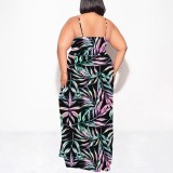 1 Piece Custom Casual Digital Printing High Slit Spaghetti Strap Long Plus Size Dresses