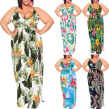 1 Piece Custom Casual Digital Printing High Slit Spaghetti Strap Long Plus Size Dresses