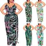 1 Piece Custom Casual Digital Printing High Slit Spaghetti Strap Long Plus Size Dresses