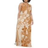 1 Piece Custom Casual Digital Printing Pocket Backless Halter Long Dresses