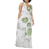 1 Piece Custom Casual Digital Printing Pocket Backless Halter Long Dresses
