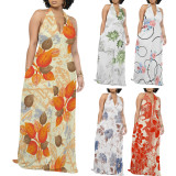1 Piece Custom Casual Digital Printing Pocket Backless Halter Long Dresses