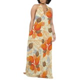 1 Piece Custom Casual Digital Printing Pocket Backless Halter Long Dresses