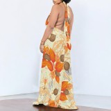 1 Piece Custom Casual Digital Printing Pocket Backless Halter Long Dresses