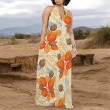 1 Piece Custom Casual Digital Printing Pocket Backless Halter Long Dresses