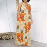 1 Piece Custom Casual Digital Printing Pocket Backless Halter Long Dresses