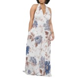 1 Piece Custom Casual Digital Printing Pocket Backless Halter Long Dresses