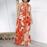 1 Piece Custom Casual Digital Printing Pocket Backless Halter Long Dresses