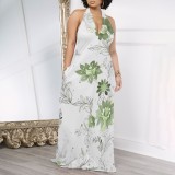 1 Piece Custom Casual Digital Printing Pocket Backless Halter Long Dresses