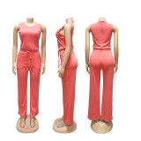 Summer Casual Women's Sleeveless Lace-up Solid Color Jumpsuit