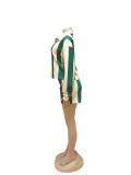 Women's 2 Piece Outfits Long Sleeve Striped Lapel Short Pants Matching Sets