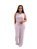 Summer Casual Women's Sleeveless Lace-up Solid Color Jumpsuit