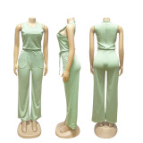 Summer Casual Women's Sleeveless Lace-up Solid Color Jumpsuit