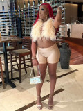 Sexy Nightclub Halter Tie Feather Satin Two-Piece Set
