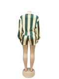 Women's 2 Piece Outfits Long Sleeve Striped Lapel Short Pants Matching Sets