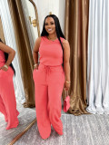 Summer Casual Women's Sleeveless Lace-up Solid Color Jumpsuit